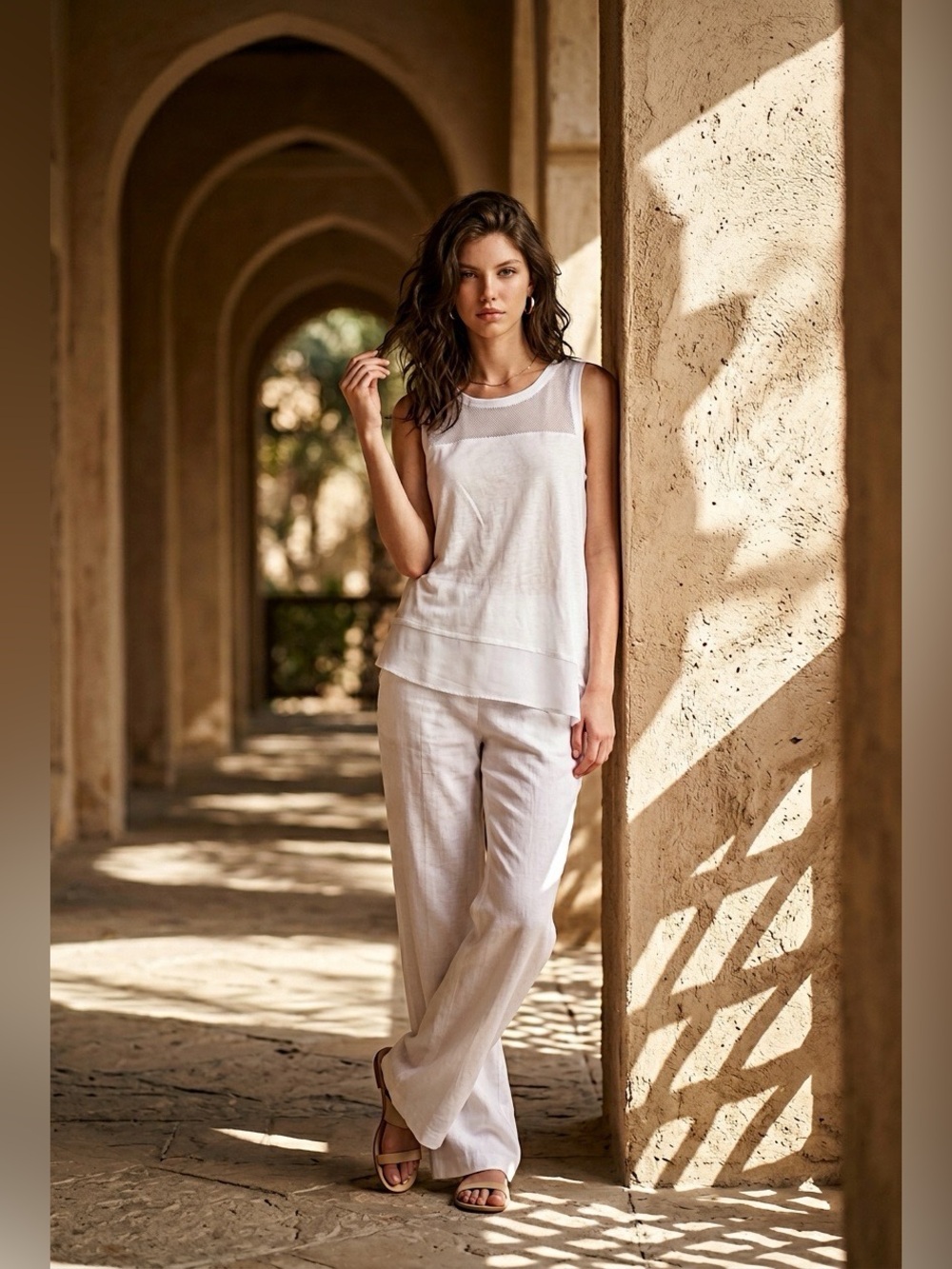 DKNYC White Mesh Trim Blouse